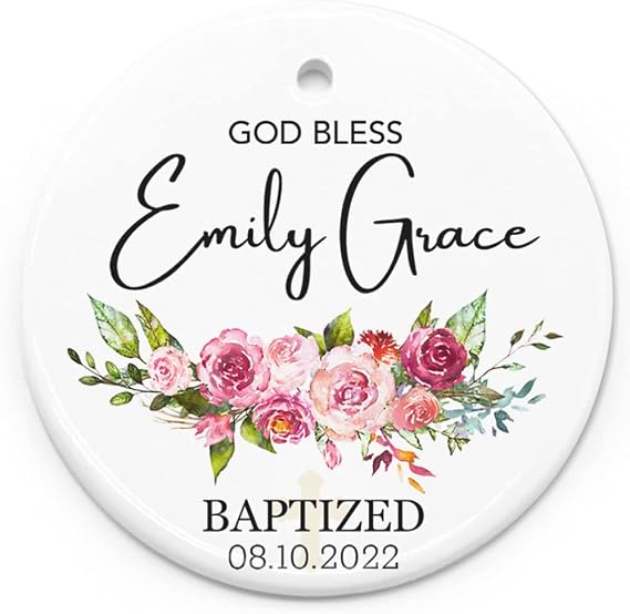 Personalized Baptism Ornament, Baptism Gift from Godmother, God Bless Christening Ornament, Custom Green Baptized Ceramic Keepsake, Christened Ornament Keepsake, Goddaughter 2