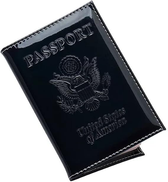 Chrome Passport Cover Vaccine Card Holder Combo, Passport Holder with Vaccine Card Slot (Black)