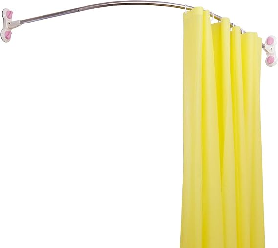 BAOYOUNI Curved Shower Curtain Rod Hanger Corner Bathroom Arched Shower Rail Pole Metal Bath Curtain Holder, Drilling Mounted or Suction Cups Mounted (Ivory, 95.5cm)