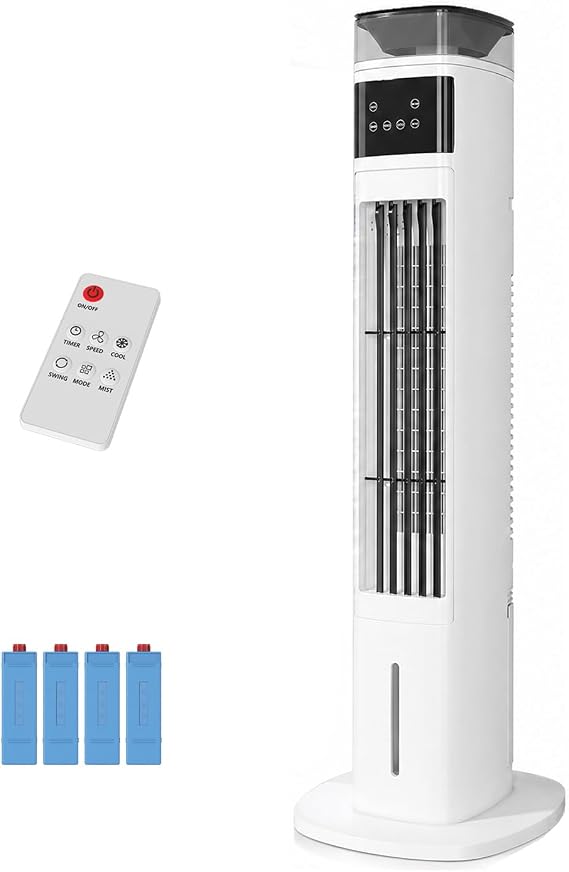 TABU Evaporative Air Cooler, Portable Swamp Cooler, 39"H Tall, White