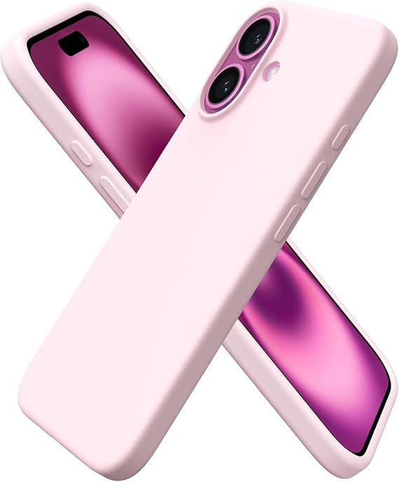 URUCHI iPhone 16 Plus ile Uyumlu Kılıf, İçi Kadife Kaplamalı İnce Sıvı Silikon Tam Koruma Yumuşak Jel Silikon Kapak, Pudra Pembe