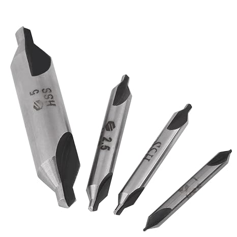 4pcs 1/2 / 2.5 / 5mm 60 Degree HSS Center Drill Bits Cente Drills Set Left Hand Spiral Centre Drills winlaw Set Aatraay