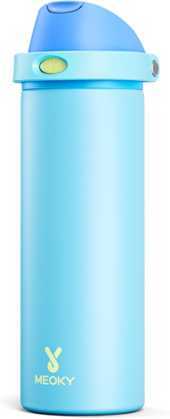 24 oz Insulated Water Bottle for Men: Meoky Stainless Steel Water Bottle with 2-in-1 Straw and Spout Lid - Leak Proof, Cold for 24 Hours, Fits in Car Cup Holder, BPA-Free for Sports Travel, Azure
