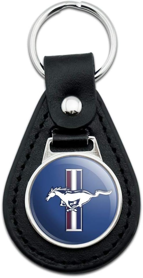 GRAPHICS & MORE Black Leather Ford Mustang Logo Keychain