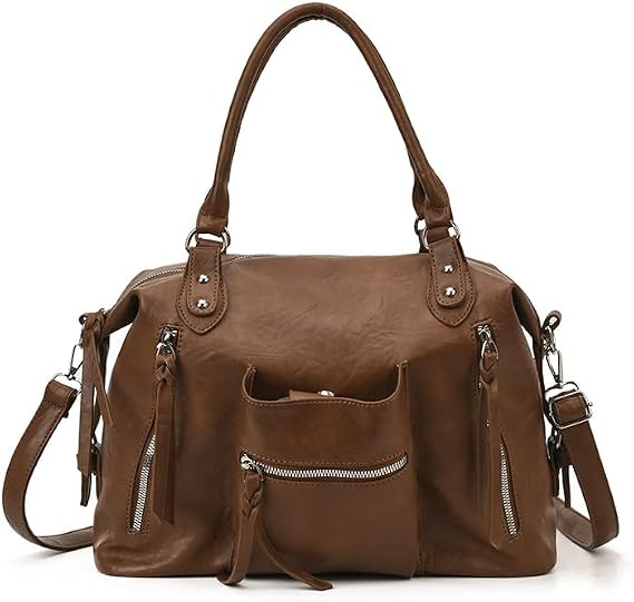 Amszke Vegan Leather Tote Bag for Women, Large Capacity Hobo Bags, Slouchy Shoulder Purse Crossbody Handbag