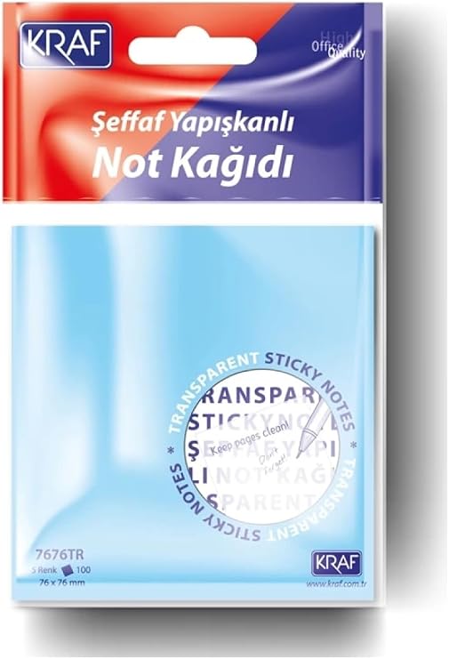 Kraf 76X76 Yapışkanlı Not Kağıdı 50Yp Şeffaf Karışık 7676Tr