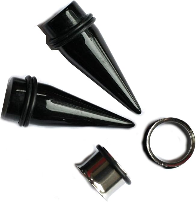 PAIR 7/16" 11mm Black Tapers and 316L Steel Tunnels Ear Stretching Kit gauges gauging