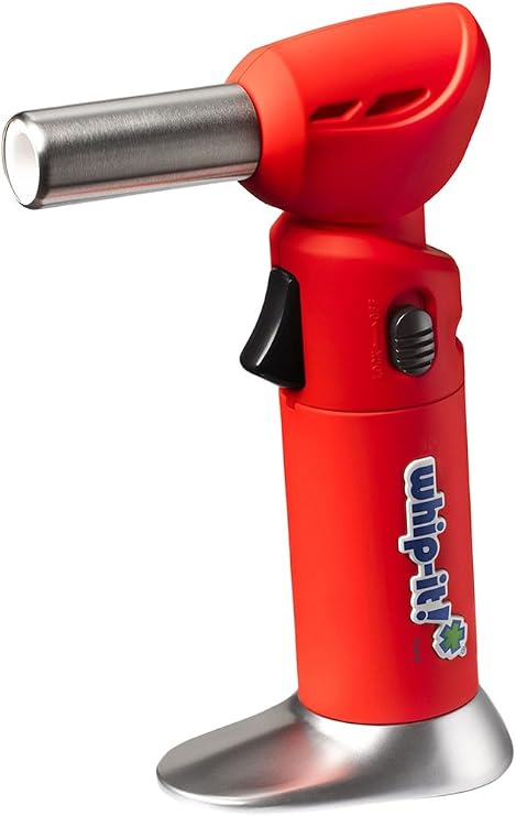 Whip-It! Flex Torch, Red - Rotating 3 Angles Chef Culinary Cooking Lighter with Adjustable Flame & Safety Lock, Creme Brulee Torch for Cooking, Dessert, Baking.