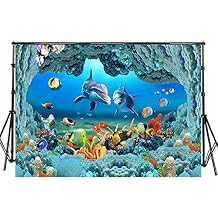 Sensfun 7x5ft 3D Underwater World Photography Backdrop Aquarium Coral Fish Under Sea Cave Dolphin Photo Background for Kids Newborn Happy Birthday Party Ocean Theme Children Photo Studio Props (WP124)