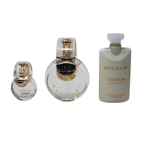 Bvlgari Omnia Crystalline 3-Piece Set for Women, (3.4 Oz Eau De Toilette Spray + 0.5 Oz Eau De Toilette Spray + 2.5 Oz Body Lotion)