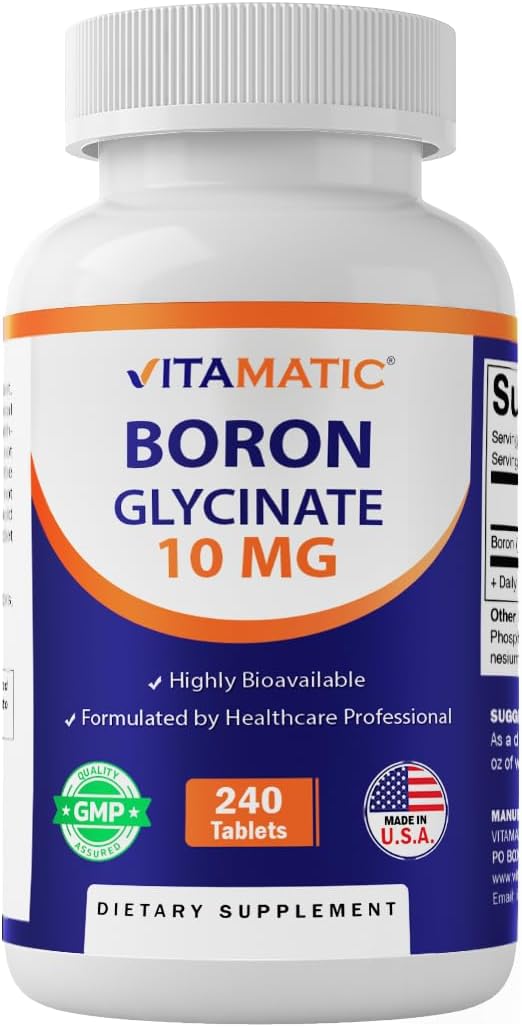 Vitamatic Chelated Boron (as Glycinate) 10mg 240 Tablets - Supports Hormone Balance, Bone Health & Connective Tissue