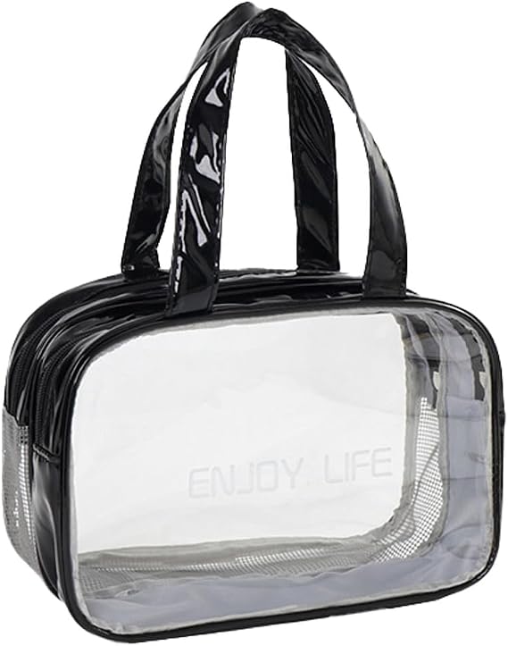 Travel Toiletry Bag, Clear Waterproof Makeup Bag for Bathroom, Dry Wet Separated Toiletry Bag for Gym Swim (Black,M)