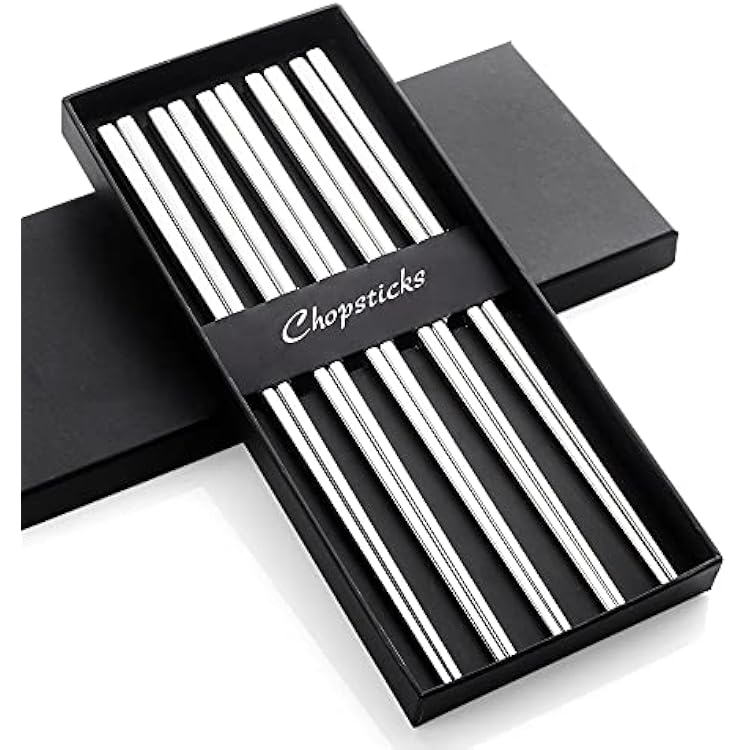 YDware Silver Metal Chopsticks Set, 1810 Stainless Steel Reusable Chopsticks, 10 Pairs Gift Set