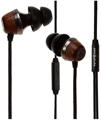 Symphonized ALN Premium Genuine Wood in-Ear Noise-isolating Headphones, Earbuds, Earphones with Mic (Black)