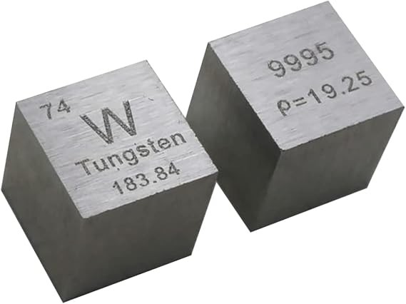 Periodic Table of Elements 10mm Pure Metal Cube Tungsten Carbon Nickel Copper, Density Up to 99.99%, for Element Collections Lab Experiment Material Hobbies Substance Block Display (Tungsten)