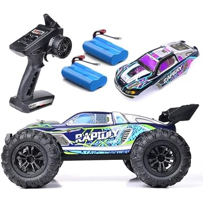 All Terrain 1:16 Scale 4WD RC Truck 40KMH Fast Remote Control Car, 2.4GHz Full Proportional System, 2 Batteries, LED Light Modes, Extra Shell, Off Road RC Car for Adults