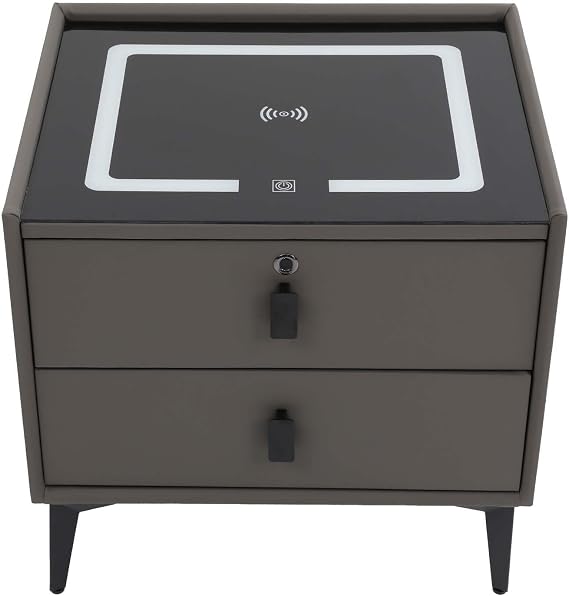 2-Drawer Bedside Table with Wireless Charger & Bluetooth