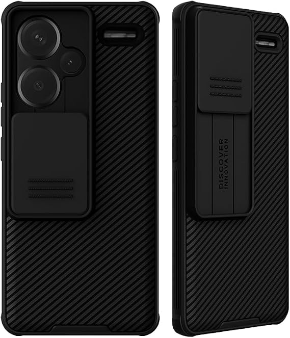 Xiaomi Redmi Note 13 Pro Plus 5G Phone Case with Slide Camera Cover, Slim Stylish Slip Shockproof Protective CamShield Case for Redmi Note 13 Pro+ Black