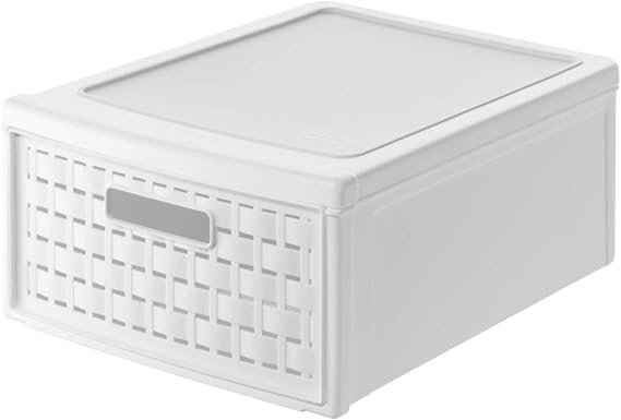 Rotho Country Drawer Organiser 8.3 L Single Storage Box Rattan Effect White