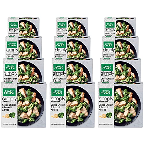 Gourmet Kitchn Healthy Choice Simply Steamers Grilled Chicken & Broccoli Alfredo Pack of 12, 9.15 oz Each - Frozen Meal Ready in Minutes,12 Pack