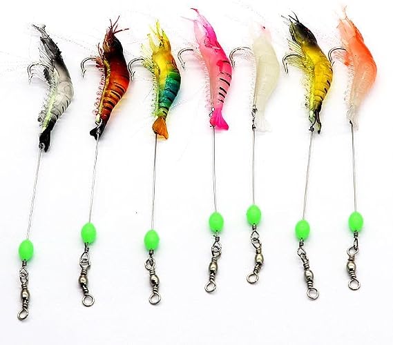 Valkyrie 7 Adet Kancalı Fosforlu Sahte Karides Balık Yemi Silikon 8cm 5gr Yapay Olta Yem Seti