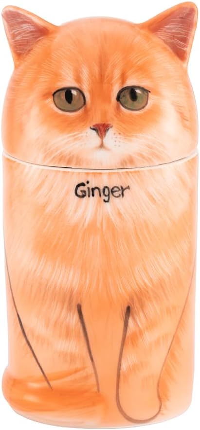 unipaws Custom Cat Urn for Ashes, Hand-Painted Ceramic Pet Memorial Statue from Photo, Personalized Figurine Cremation Keepsake for Cats up to 55 lbs, Decorative Pottery Container with Seal