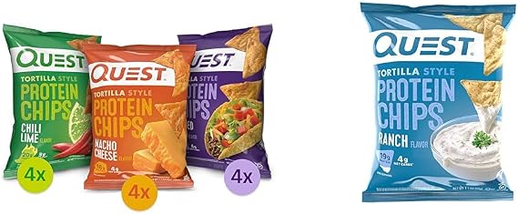 Quest Nutrition Tortilla Style Protein Chips Variety Pack & Tortilla Style Protein Chips, Ranch, Baked, 19g Protein