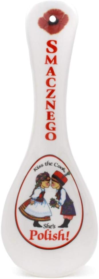 Decorative Ceramic Kitchen Spoon Rest by E.H.G | Polish "Smacznego"