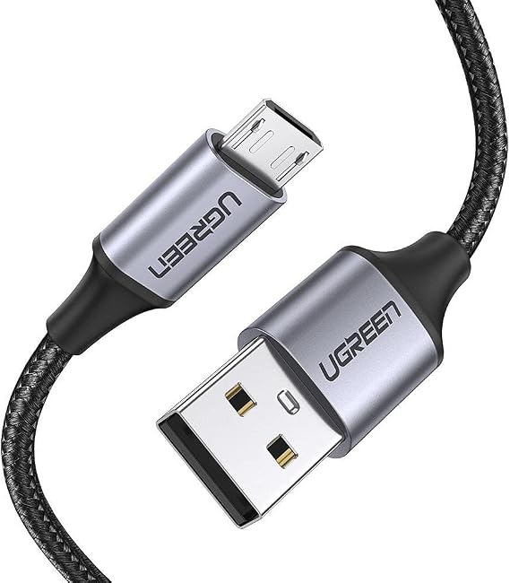 Ugreen Örgülü Micro-USB & USB-A Data ve Şarj Kablosu, 1.5 Metre, Siyah