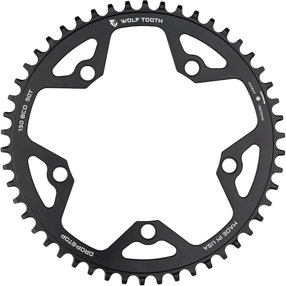 Wolf Tooth 130 BCD Road and Cyclocross Chainring - 48t, 130 BCD, 5-Bolt, Drop-Stop, 10/11/12-Speed Eagle and Flattop Compatible, Black