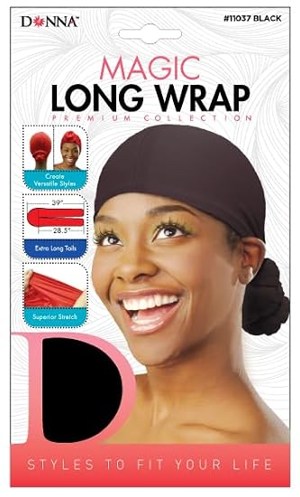 DONNA Magic Long Wrap With Extra Long Tails 39" For Face Wash, Headbands For Women, Shower Cap Alternative, 1pc Black Color