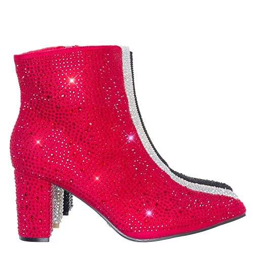 FOREVER Women Rhinestone Block Chunky Heel Ankle Bootie Iceberg 12 By Forever shoes Red Size 7