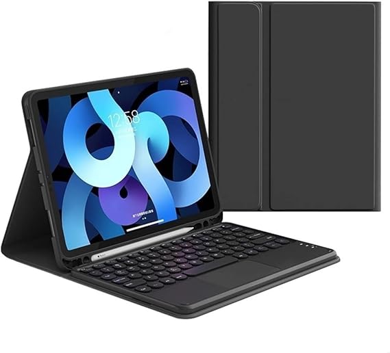 iPad 10th Generation iPad A16 2025 Keyboard Case with Touch Pad Cute Round Key for 2022 iPad 10 10.9 Inch Keyboard Cover with Trackpad Separate Mouse Function with Pen Holder and Pencil Holder Black