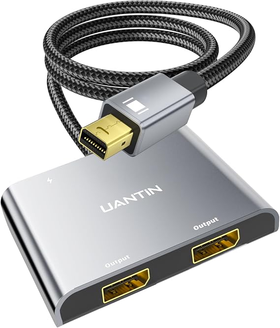 UANTIN Mini DisplayPort to Dual DisplayPort Adapter | 4K 60Hz High-Speed Thunderbolt 2 (DP) Male to 2 DP Female Splitter Extended Display Adapter, for MacBook Air/Pro, Mac mini, Surface Pro/Dock
