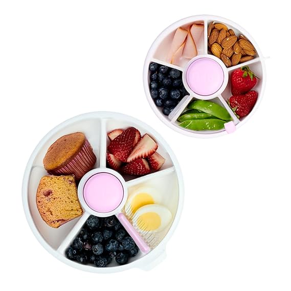 GoBe Kids Taro Purple Small and Large Snack Spinner Bundle with Hand Strap and Sticker Sheet - Reusable Snack Container with 5 Compartment Dispenser and Lid | BPA and PVC Free | Dishwasher Safe