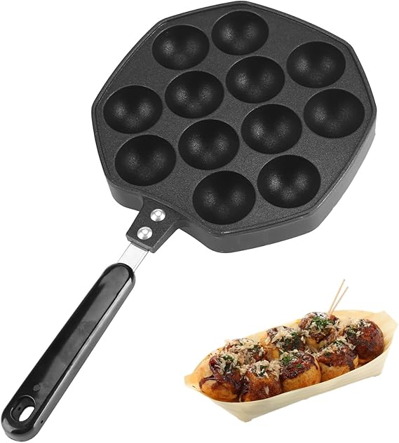 Gavigain Takoyaki Pan, Nonstick Stuffed Pancake Pan with 12 Cavities Half Sphere Aluminum Ebelskiver Pan for Danish Stuffed, Aebleskiver, Baking Cooking