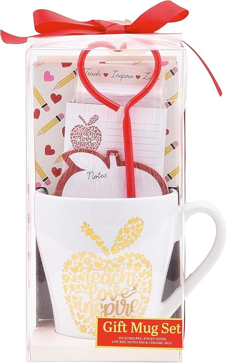 Teacher Appreciation Gift Sets: Thank You Bundles with Coffee or Tea Novelty Mugs, Printed Tote Bags, Apple Sticky Notes, Writing Pads, Apple Shaped Pens, Jumbo Gold Paper Clip (Grateful Blessed)