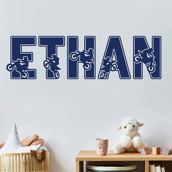 Dirt Bike Motocross Custom Name Vinyl Wall Decal Sticker Art for Boys, Offroad Motorcycle Theme Bedroom and Room Decor for Kids or Teens