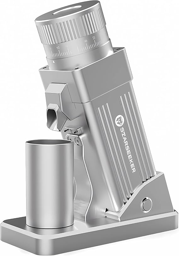 STARSEEKER E55 Coffee Grinder, Espresso Single Dose Cone Burr Grinder,Aluminium Housing,with 100 Settings for Drip, French Press & Cold Brew