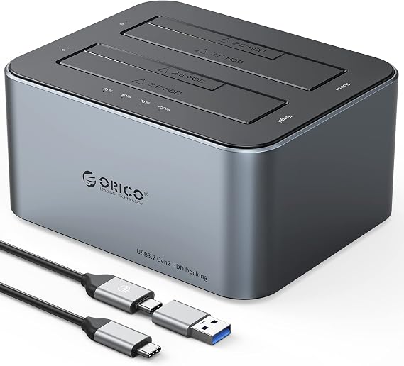 ORICO Hard Drive Stand Duplicator Offline with Clone Aluminum Alloy Dual Bay USB C SATA HDD Docking Station Support 2.5/3.5 inch HDD Max 36TB UASP Support 6626C3-C