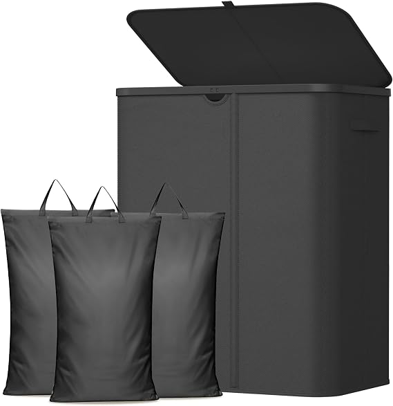Lifewit 185L 3 Section Laundry Hamper with Lid, Laundry Basket, Black
