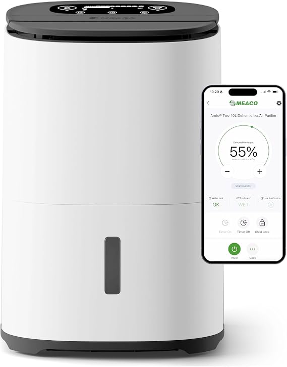 MeacoDry Arete® Two 10L Charcoal Dehumidifier & HEPA H13 Air Purifier