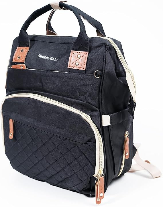 SNUGGY BABY Diaper Bag with Changing Station, Diaper Backpack with Changing Pad, Portable Diaper Organizer, Insulated Bottle Holders, Large Capacity, Water-Resistant Travel Bag (Black)