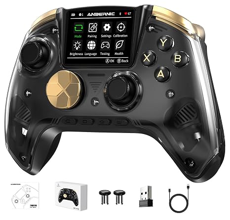 Voacle RG G01 Interactive Screen Wireless Gaming Controller Compatible with PC/Steam/Linux/Android/Switch/IOS 2.4G Wireless Bluetooth Controller Gamepad Hall Effect Triggers(Black)