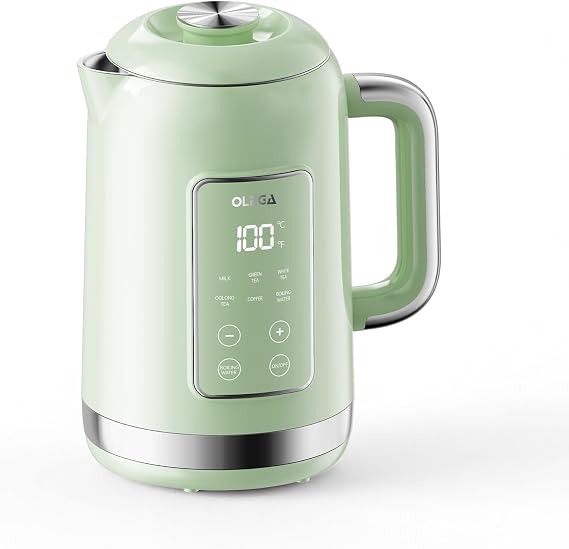 OLEGA Electric Kettle Temperatire Control: 1800W Electric Tea Kettles 1.5L Stainless Steel Tea Kettle Smart Kettle Hot Water Boiler Teapot, Digital Display, 6 Temperature Presets (Green)