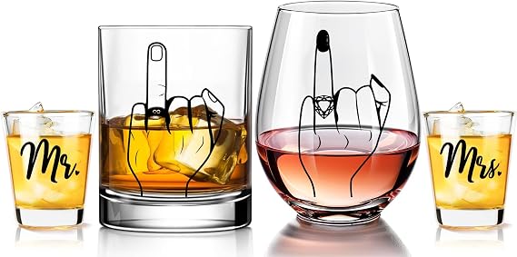 4 PCS Wedding Gifts for Couples 2026 -Unique Bridal Shower Presents,Mr and Mrs Shot Glasses,Present for Bride and Groom,Funny Engagement Gifts for Newlywed Couples