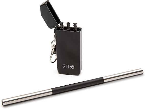 STRO Portable Reusable Metal Straw with Travel Case & Built-in Cleaning Brush, Stainless Steel Straws Drinking Straw for 20 and 30 oz Tumblers, Cans, Bottles, Cups