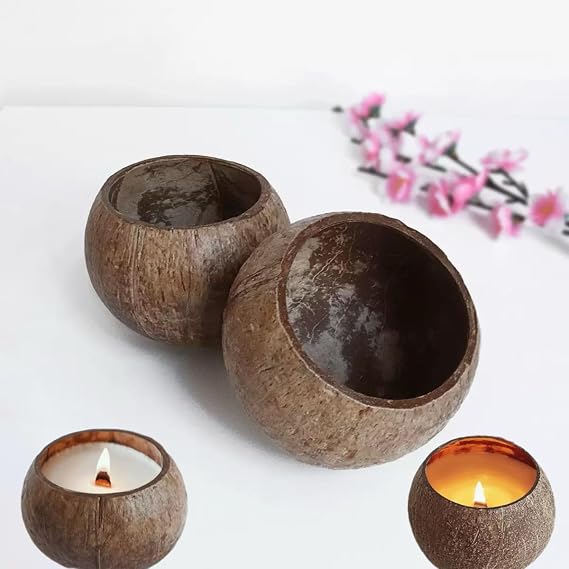 2 Pack Candle Bowl Coconut Shell Empty Coconut Bowl Wooden Candle Jar Wooden Candle Holders for Candle Making