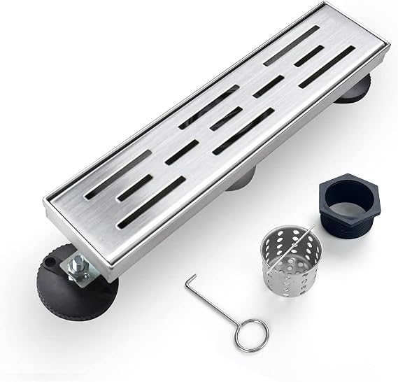 12 Inch Linear Shower Drain, Brushed 304 Stainless Steel