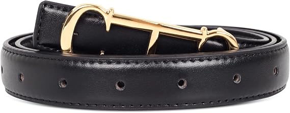 Women's Designer Leather Belt with Gold Buckle, Fashion Waist Accessory for Jeans & Dresses, Great Gift Idea for Her